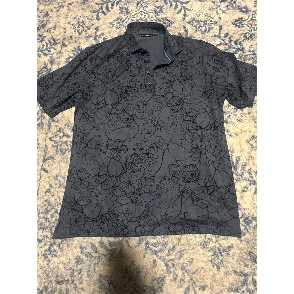 Devereux Men Large Blue Floral Print Short Sleeve Golf Polo Shirt Korea